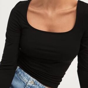 NA-KD Black Basic Long Sleeve Top
